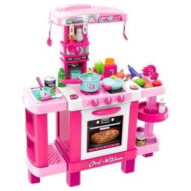 Imagem de Cozinha Infantil Interativa com Som e Luz Kit Acessórios Completa Brinquedo Forno e Fogão