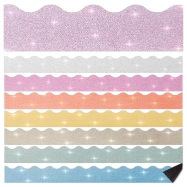 Imagem de Fuutreo 32 peças de bordas magnéticas com glitter para bordas de quadro de avisos de sala de aula quadro branco magnético tiras de brilho em forma de onda guarnição de quadro de avisos escolar para