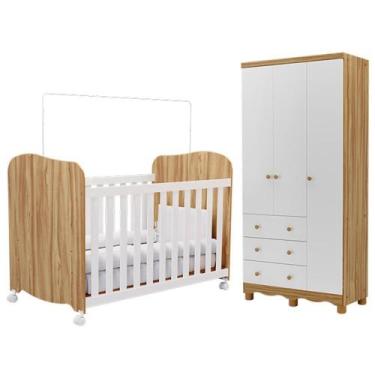 Imagem de Jogo de Quarto Infantil Júnior Guarda Roupa 3 Portas e Berço Uli - Móv