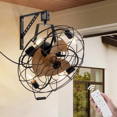 Imagem de CROSSIO Ventilador de montagem na parede de 53 cm, ventilador de montagem na parede de 6 velocidades com controle remoto, ventiladores de teto com cabo de plugue para sala de estar, sala de estar