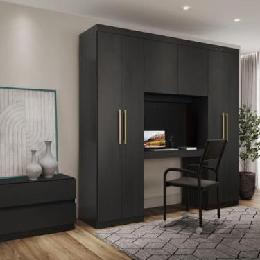 Imagem de Guarda Roupa Casal 6 Portas 2 Gavetas Porto Preto com Escrivaninha