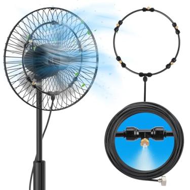 Imagem de Bigmeta Ventilador antivazamento para pátio externo - Sistema de resfriamento pré-montado com linha de nebulização de 9,5 m, 5 bocais de latão resistentes, varanda de verão, jardim, quintal, quintal