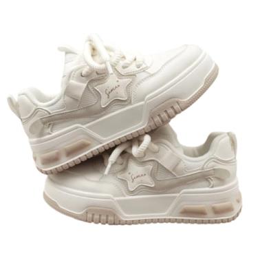 Imagem de UNMULFC Tênis Feminino Star Shoes Para Caminhada Y2K, Plataforma Robusta, Estética, Fofo, Viagem, Esportes Ao Ar Livre (7, Bege, Feminino, Adulto, Sistema De Tamanho Calçados Dos Eua, Numérico, Médi