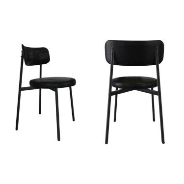 Imagem de 2 Unidades Cadeira Kyta Fixa C/4 Pés 50 X 44,7 X 83,8 Cm - Courino Preto - Preto Fosco Epoxi Courino Preto