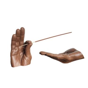 Imagem de Suporte de incenso com estátuas de mão – queimador de incenso, apanhador de cinzas, suporte artesanal de incenso com apanhador de cinzas, queimador de incenso artesanal para meditação e ioga (marrom)