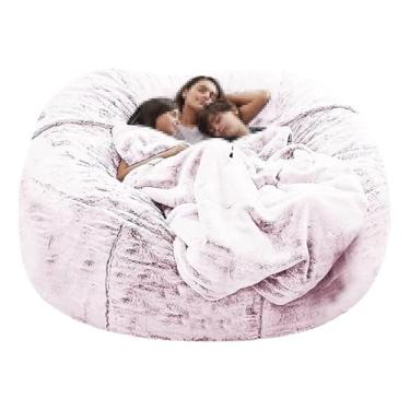 Imagem de Capa de sofá tipo pufe lavável, capa para cadeira, cama e sofá grandes, espreguiçadeira de pele sintética para sala de estar, decoração (sem enchimento)(Snow Pink,5ft)