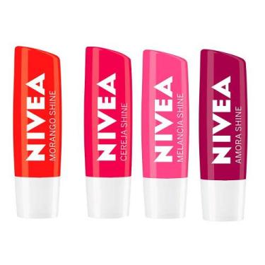 Imagem de NIVEA Protetor Labial Shine Kit  Morango + Cereja + Amora + Melancia, 