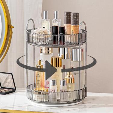Imagem de Organizador de maquiagem Weidace 360 Rotating 2 Tiers Grey Plastic