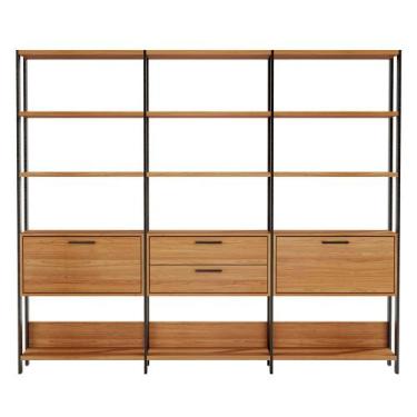 Imagem de Estante para Livros 2 Portas 2 Gavetas Industrial Freijó/Preto - Dalla