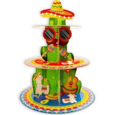 Imagem de hhdatc Suporte de cupcake Fiesta de 3 camadas, tema mexicano, torre de sobremesa com topo, suporte de cupcake de papelão para decorações de aniversário de cinco de MayoTaco para chá de bebê e festa de