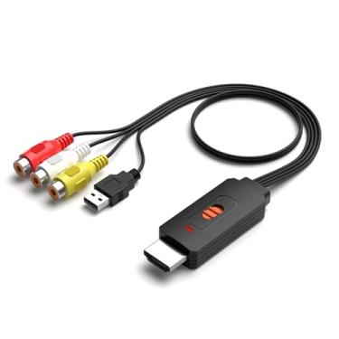 Imagem de RuiPuo RCA to HDMI Converter, AV/Composite to HDMI Cabler Adapter Support 1080P,4:3/16:9 Switch Compatible with WII, PS2, PS3, N64, DVD Players