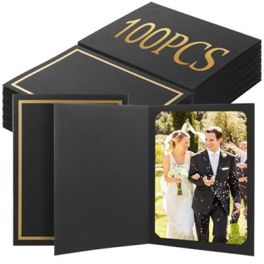 Imagem de EATHEATY Pacote com 100 pastas para fotos – porta-retratos de papel 10 x 15 cm a granel – Pastas de papelão preto para cartões comemorativos para casamento, aniversário, formatura