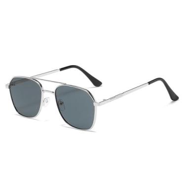 Imagem de Óculos de sol com armação de metal, óculos de sol fashion com proteção UV, lentes fashion, óculos de sol de metal, cinza prateado, 141 mm