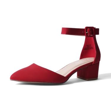 Imagem de J. Adams Krista Sandália de salto, bico fechado salto baixo para mulheres, ajuste largo para meninas adolescentes, salto curto casual de negócios, bico fechado, Vermelho, 35