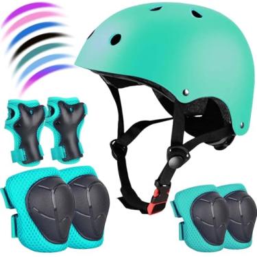 Imagem de Conjunto de capacete de bicicleta infantil ajustável para crianças, meninos, meninas e adolescentes de 3 a 8 anos inclui cotovelo, joelho, protetor de pulso conjunto de proteção de capacete infantil