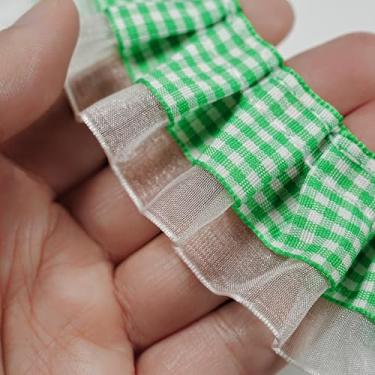 Imagem de Acabamento de 2 camadas com babados guingão de 2 metros, acabamento de tecido de fita de renda guingão para costura, artesanato, cortina, vestido de casamento, decoração de fronha (verde)