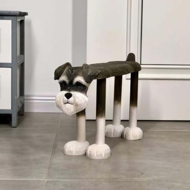 Imagem de mwpqbd Banqueta criativa de madeira maciça esculpida à mão, formas de animais de estimação, perfeitas para decoração de casa, troca de sapatos, sala de estar, mesa de chá ou crianças (C Cão C 45 x 13