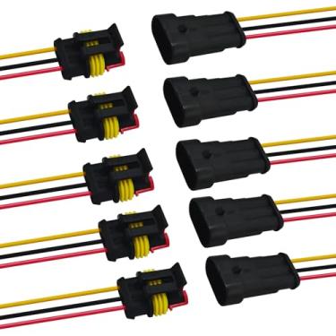 Imagem de QQWD Kit conector de fio elétrico impermeável de 3 pinos 18 AWG, conector de fio rápido push-in com plugues macho/fêmea e tranças de 10 cm, plugue terminal série 1,5 mm para carro, caminhão, barco