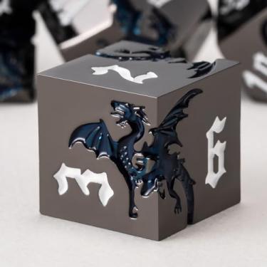 Imagem de Dungeons and Dragons Dice D&D Metallic Dragon Sharp Edged Dice Set with Box, Polyhedral DND Role Playing Game D and D Dice Set D20 D12 D10 D8 D6 D4