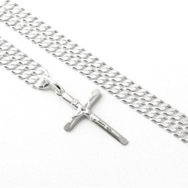 Imagem de Corrente Cordão Prata Maciça 925 Grumet Flat 60 Cm Crucifixo - Lojas L