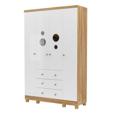 Imagem de Guarda Roupa Infantil Moveis Peroba Bolinha MDF 04 portas, Branco Amên