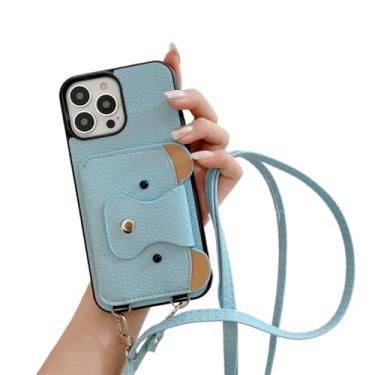 Imagem de Capa de telefone carteira crossbody com cordão para iPhone 14 13 12 Mini 11 Pro XS Max X 8 7 Plus com capa de couro com suporte para cartão, azul celeste, para iPhone 7Plus (8Plus)