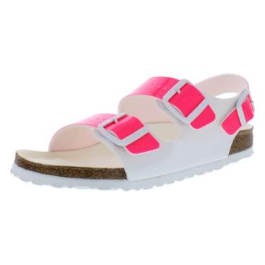 Imagem de Birkenstock Sapatos unissex Arizona Split Narrow tamanho 8, cor: rosa neon envernizado/branco, Rosa neon patenteado/branco, 10 Narrow Women/8 Narrow Men