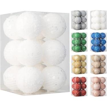 Imagem de Bolas de Natal, 12 peças de bolas de árvore de Natal de 8 cm, ornamentos de bola para festa de casamento, feriado (branco)