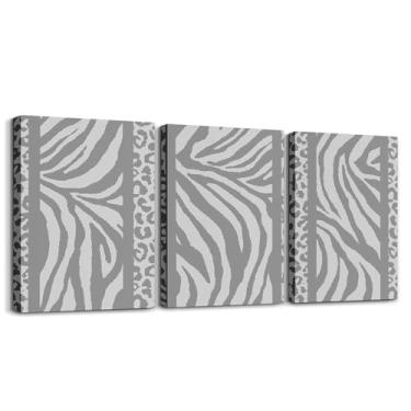 Imagem de Feelyou Arte de parede em tela infantil com estampa de leopardo zebra para sala de estar, quarto, imagem de leopardo cinza, decoração de parede para banheiro, estampa animal, meninos, meninas