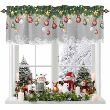 Imagem de Cortina de Natal para cozinha, flocos de neve, bolas claras, pinheiros, cinza, com bolso para varão, tratamentos de janela para cozinha, banheiro, quarto, 137 x 45 cm