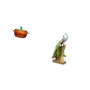 Imagem de Fenteer Prato de Doces de Vidro em Formato de Abóbora com Tampa E Estátua de Pavão, Escultura Animal, Pote de Biscoitos Decorativo para Mesa, Enfeite de