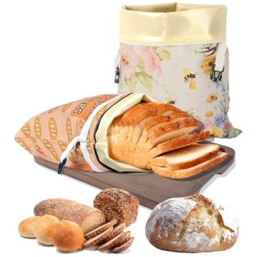 Imagem de Sacos de pão de cera de abelha para massa fermentada e pão caseiro, saco de pão de cera de abelha de linho orgânico reutilizável, armazenamento ecológico de alimentos frescos, duas cores com um zíper