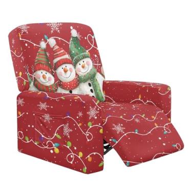 Imagem de Xarleslyna Luzes de Natal para poltronas reclináveis, boneco de neve, elástico, capa reclinável com bolsos, protetor de móveis para sala de estar e cachorro