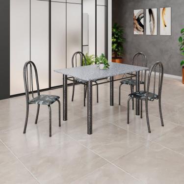 Imagem de Conjunto de Mesa Tubular 120x75cm Tampo em Granito Ocre com 4 Cadeiras Iris Preto/Mart Prata