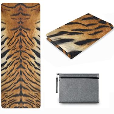 Imagem de Naanle Tapete de ioga de tigre com conjunto de bolsa de transporte, tapete de exercícios dobrável antiderrapante para viagem, leve, para casa, academia, ioga, pilates, alongamento no chão, fitness
