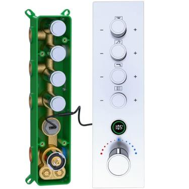 Imagem de Válvula de chuveiro digital termostática de 4 funções com visor - Kit de acabamento de desvio de latão sólido, antiqueimadura para banheira e chuveiro walkin, instalação vertical, modos de
