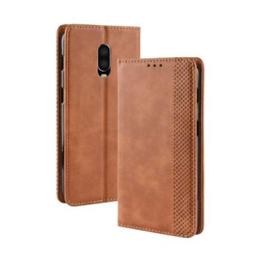 Imagem de Capa para OnePlus 6T,Retro Flip magnético,Caso de telefone de couro PU,Design de carteira com 3 slots de cartão e 1 clipe de dinheiro -Brown