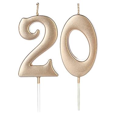 Imagem de Velas de aniversário de 20 anos de ouro champanhe para bolo, número 20, vela de glitter, decoração de bolos de festa de aniversário para crianças, mulheres ou homens