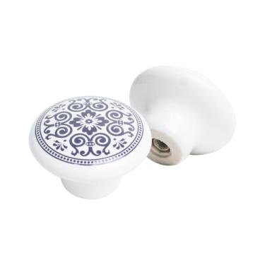Imagem de Kit 2 Puxadores Cerâmica Porcelana 38mm Para Móveis Armário (Branco/Azul - MPPON111)