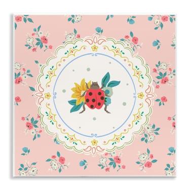 Imagem de Stupell Industries Arte de placa de parede padrão de renda Lady Bug da primavera, design de Angela Steahling, 12 x 12