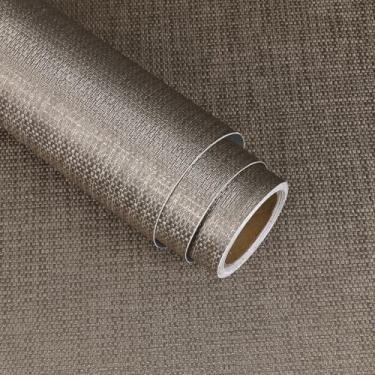 Imagem de VaryStyle Papel de parede de luxo marrom dourado Grasscloth Peel and Stick Papel de parede texturizado de tecido de grama para quarto, banheiro, 39,9 x 299,7 cm, papel de contato marrom de vinil