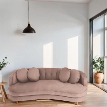 Imagem de Sofá Curvo 3 Lugares Orgânico Sala Recepção Escritório Decorativo Luxo Panamá 185cm Linho Cor Rosê