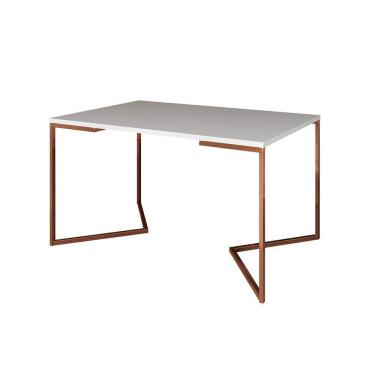Imagem de Mesa Jantar Industrial Retangular 137X90Cm Branca Base Cobre V Cor: Branco