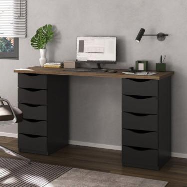 Imagem de Escrivaninha Mesa Home Office 10 Gavetas Due Ii Nogal-preto