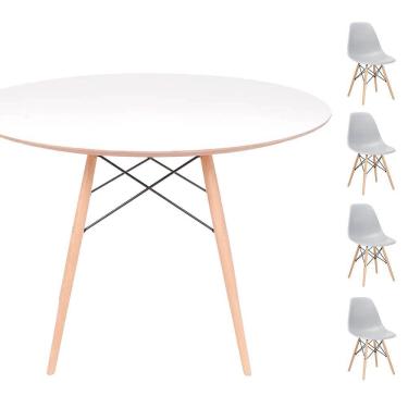 Imagem de Conjunto Mesa Eames Branca 90cm + 4 Cadeiras Cinza