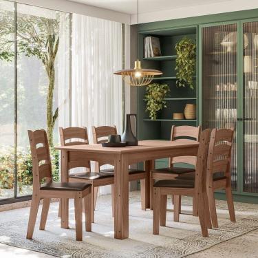 Imagem de Conjunto Sala De Jantar Mali 1,56 Com 6 Cadeiras Amêndoa 61C