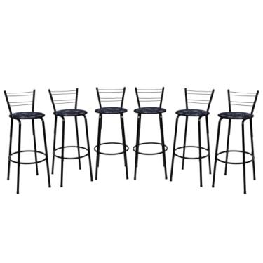Imagem de Banqueta Altas Flórida Estrutura Preta 70cm Para Balcão Cozinha, Bar, Bistrô, Americano Kit 06 Unidades - Itagold (Floral Preto)