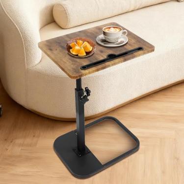 Imagem de jessie Bandeja de TV, bandeja ajustável para sofá, mesa de canto giratória de 360° em forma de C com compartimento para telefone e tablet para sala de estar, sofá, cabeceira, banheiro (marrom coiote)