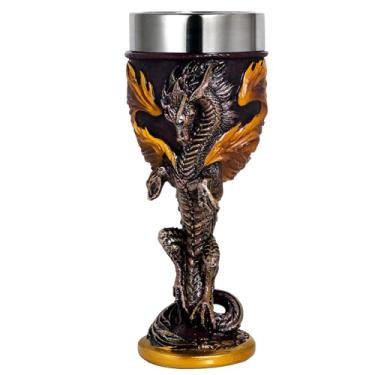 Imagem de Cálice de vinho com dragão em chamas medievais – Calabouços e dragões – Copo de aço inoxidável de 200 ml – românticas ideal para presente gótico
