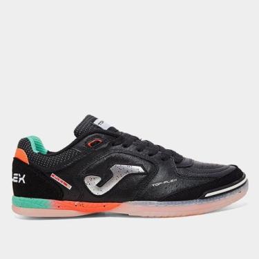 Imagem de Chuteira Futsal Joma Top Flex Unissex, Preto, Laranja, 39